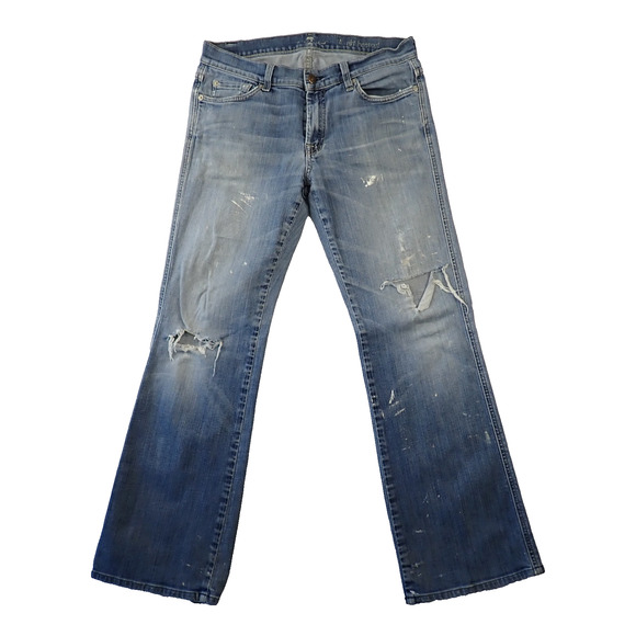 7 For All Mankind Jeans Womens 31 A Pocket Bootcut Distressed Stretch Denim - Picture 1 of 12